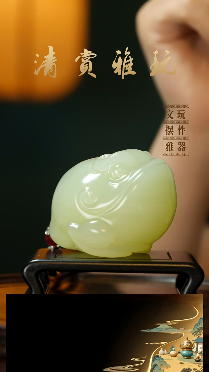 玉《大嘴金蟾》手把件摆件