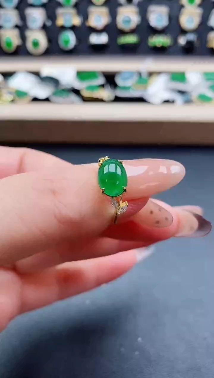 银S925镶嵌戒指翡翠1