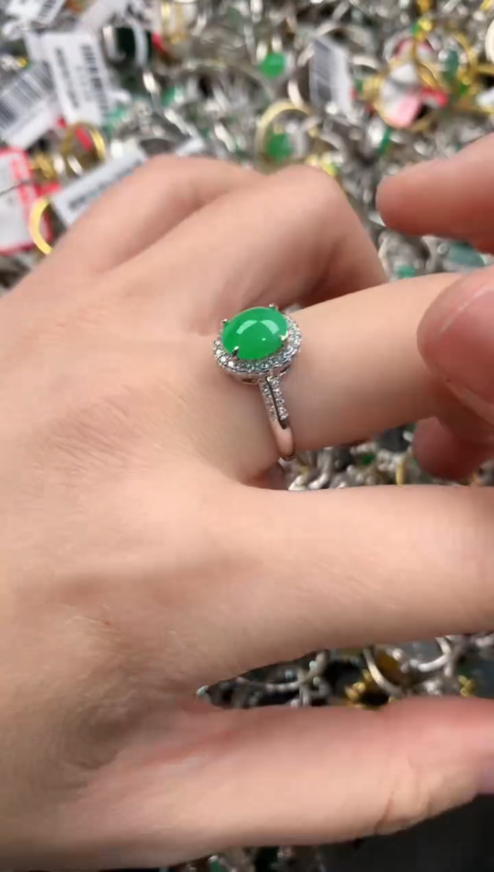 银S925镶嵌戒指翡翠13  3