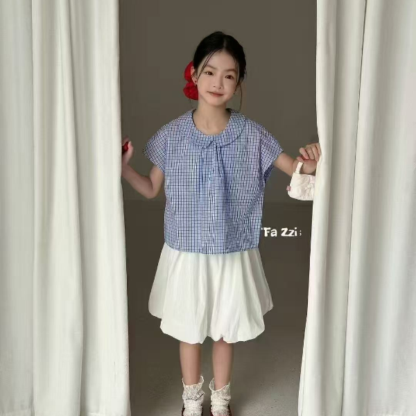 FZ-5585-女童儿童夏季休闲洋气时尚薄款格子衫