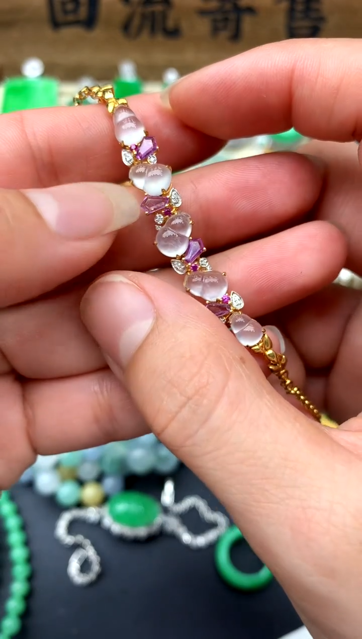 【闪购商品】翡翠手链18K金镶嵌300-中国好珍宝