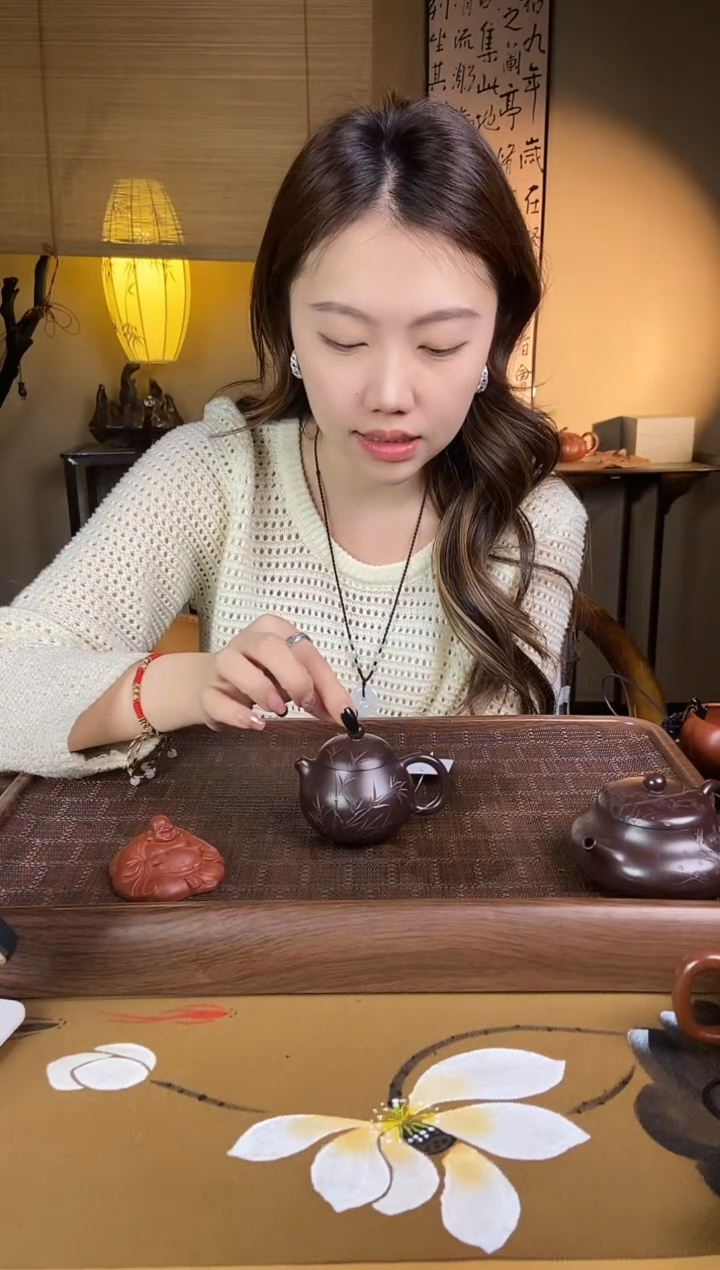 【闪购商品】紫砂茶壶小品竹影文旦 紫茄泥 周俊建