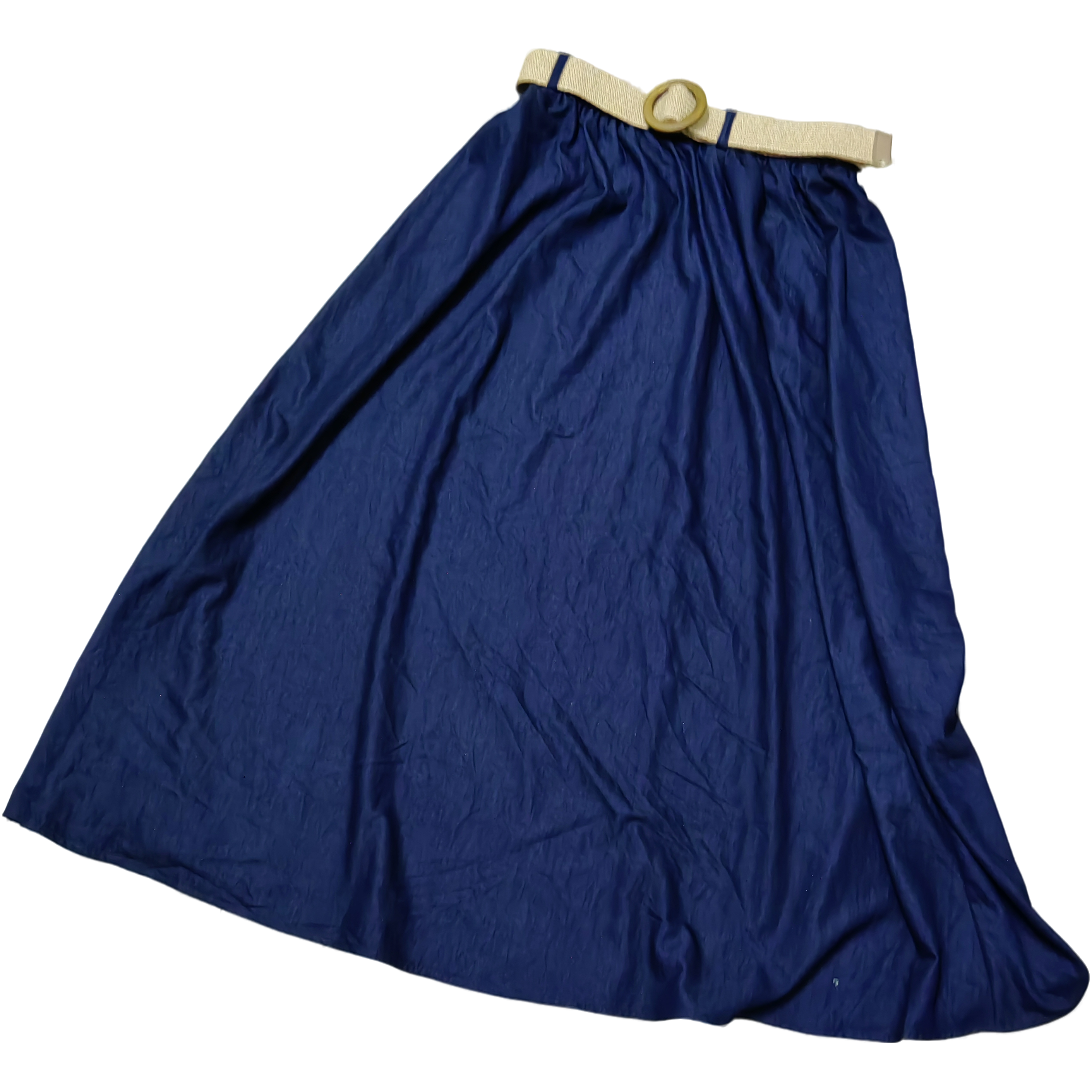 夏季宽松高腰垂感仿牛仔裙配编织腰带