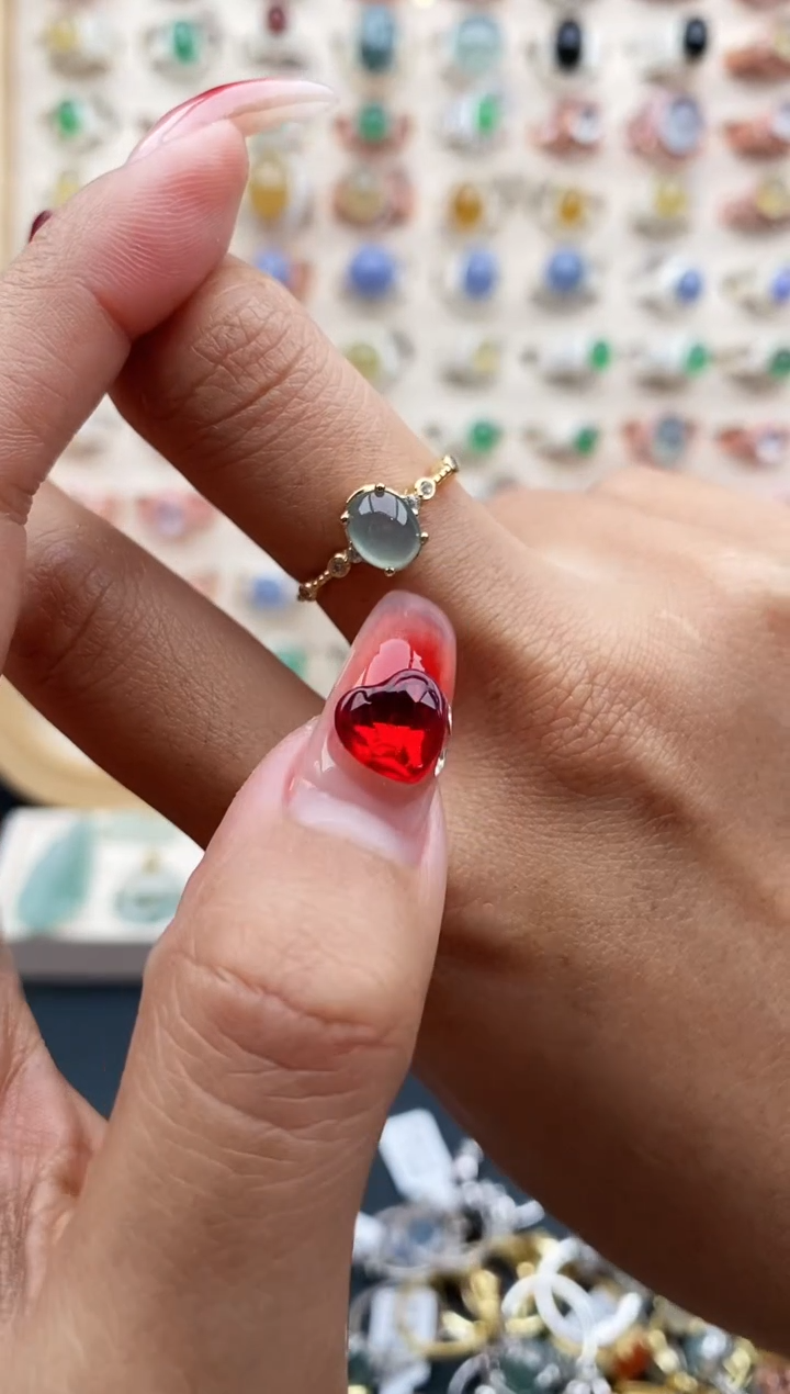 【闪购商品】翡翠戒指银S925镶嵌缅甸天然A货翡翠222 8+4