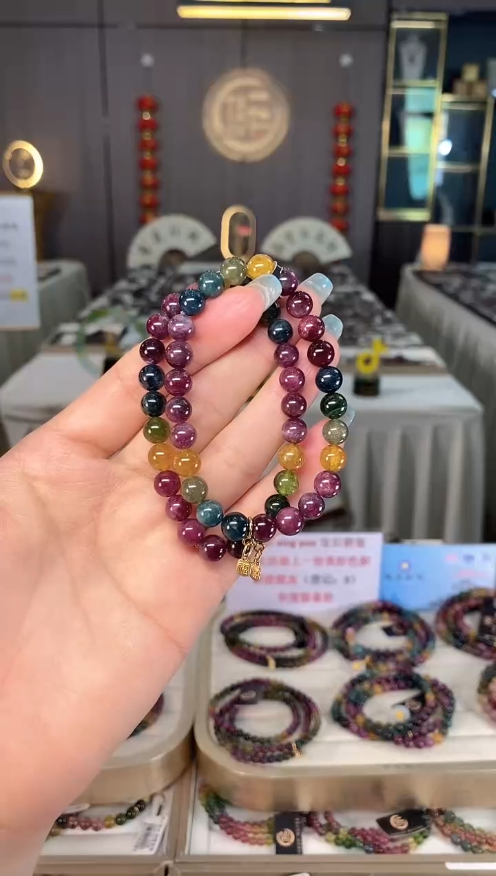 未镶嵌老矿碧玺色标彩虹单圈手串7mm+碧玺多样性发一条mz