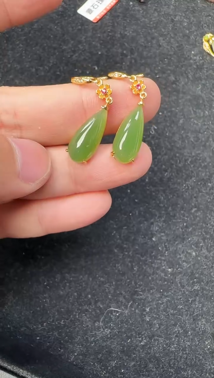 银S925镶嵌和田玉耳饰耳饰