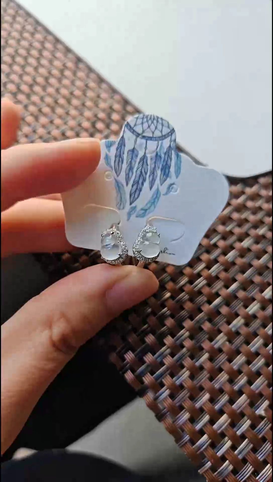 【闪购商品】翡翠耳饰银S925镶嵌翡翠耳饰S925银镶嵌