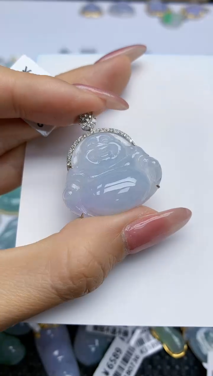 【闪购商品】翡翠挂件18K金镶嵌天然翡翠A货