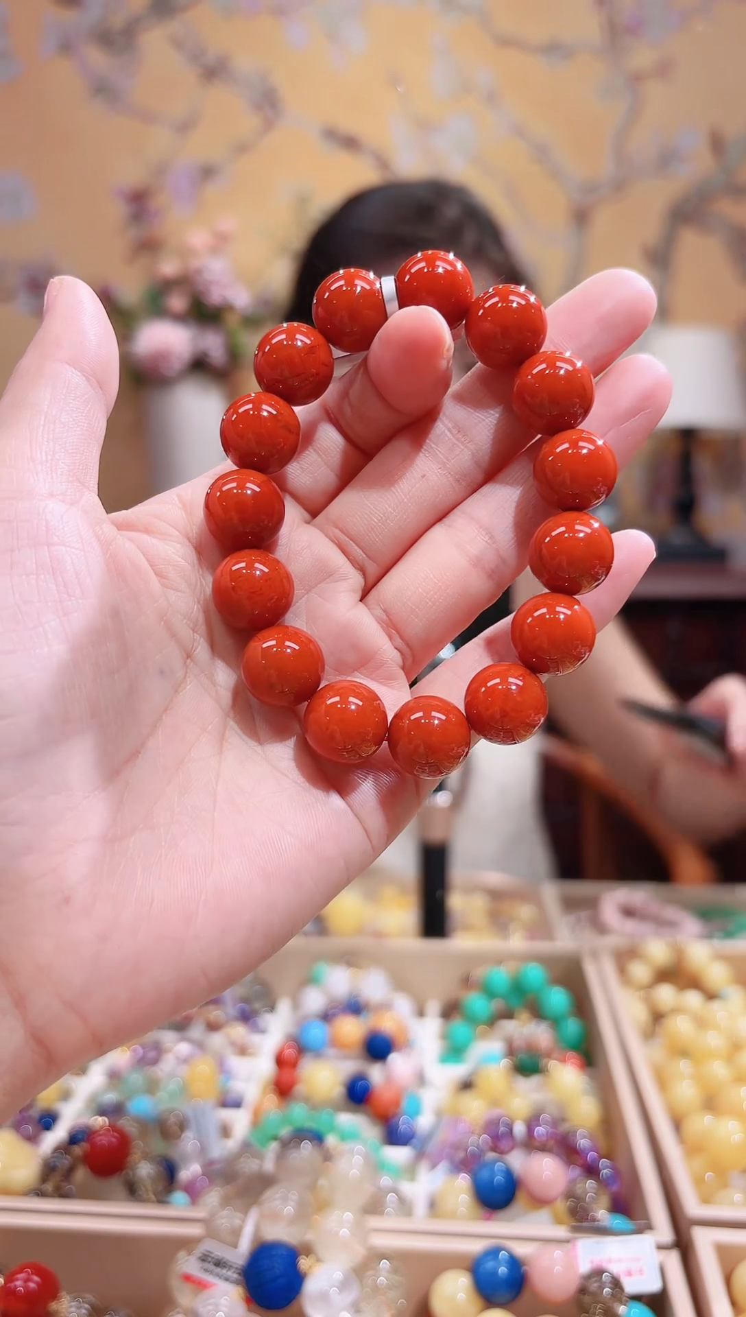 18K金镶嵌手串南红玛瑙13.4咪南红，火焰南红设计款