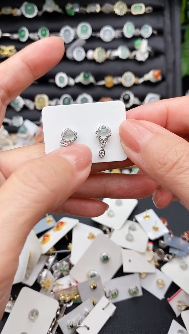 【闪购商品】翡翠戒指银S925镶嵌缅甸天然A货翡翠444   5-7