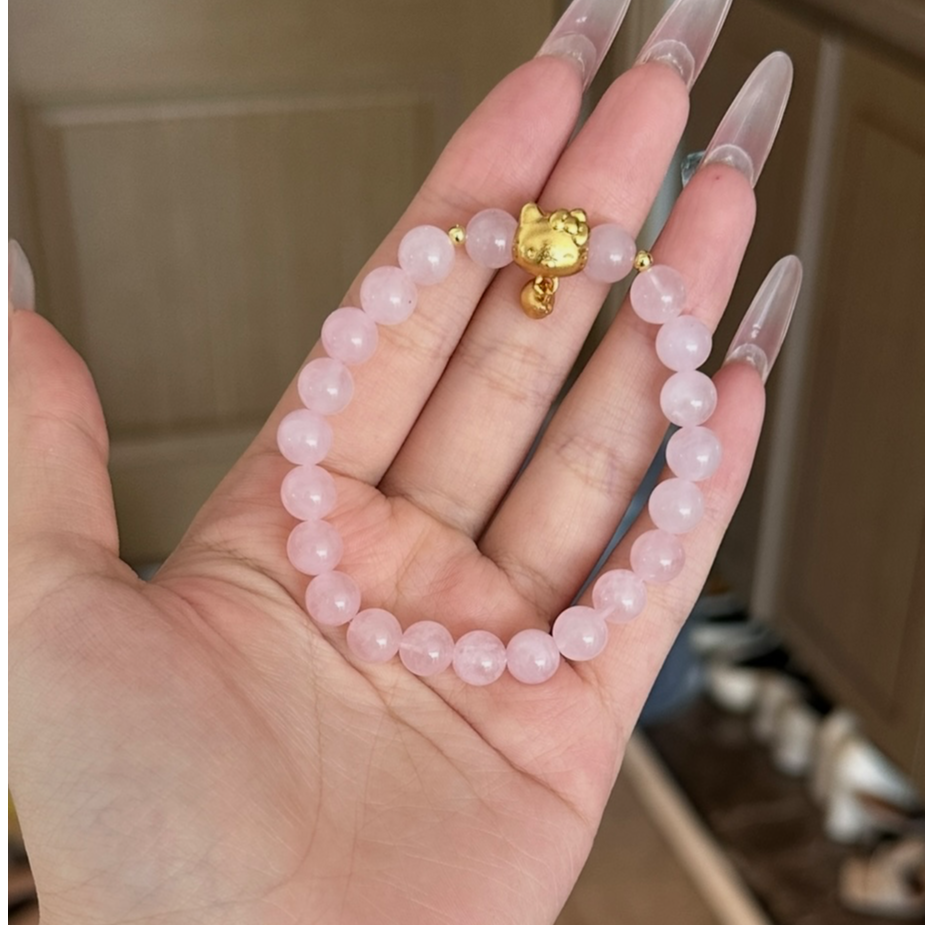 牙牙家莫粉水晶kitty小铃铛手串8咪