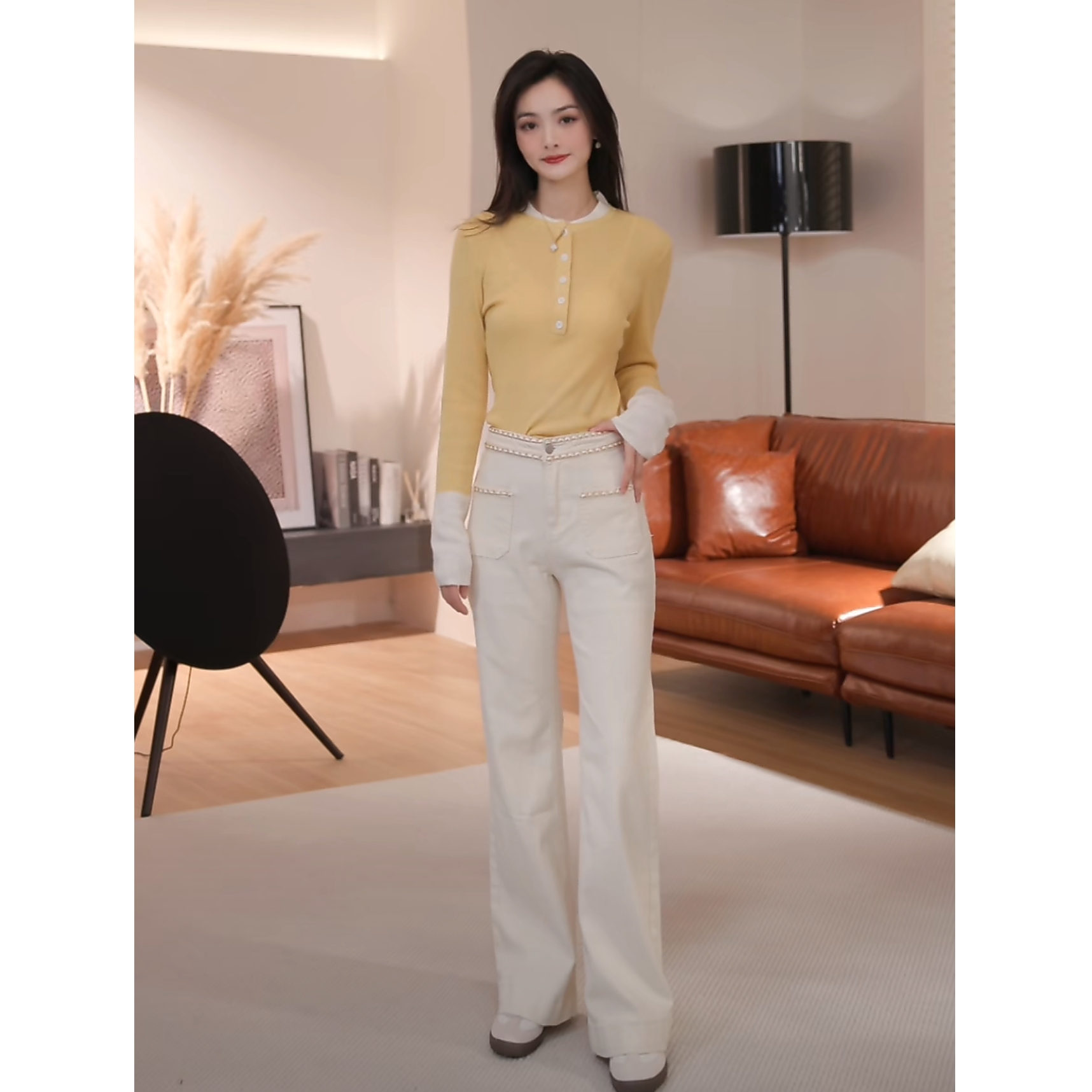 【贝贝】高腰直筒时尚休闲百搭裤子显瘦牛仔裤BL-4101