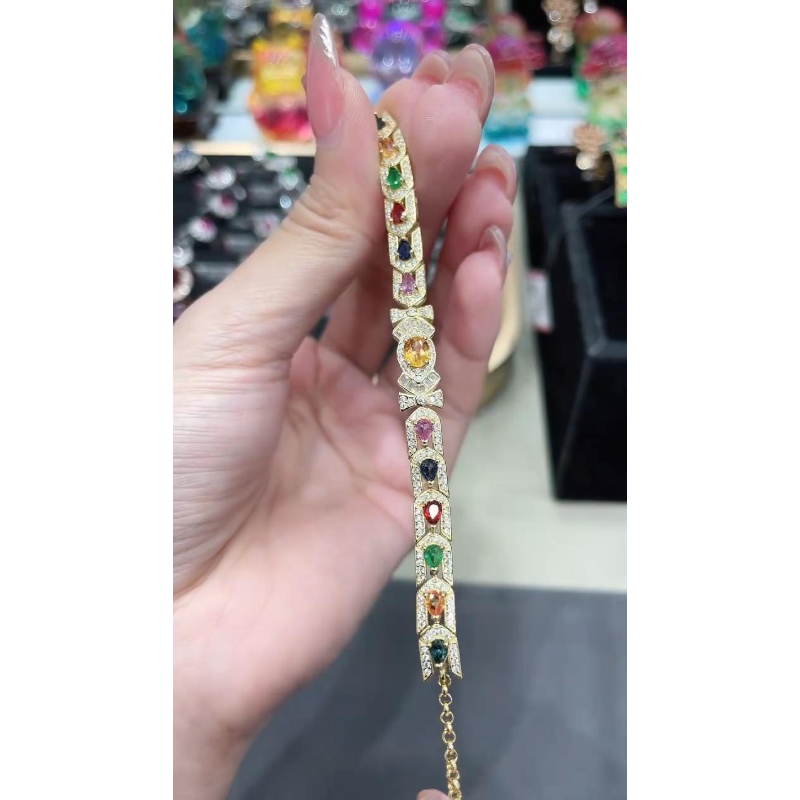 S925银镶嵌彩色蓝宝石手链