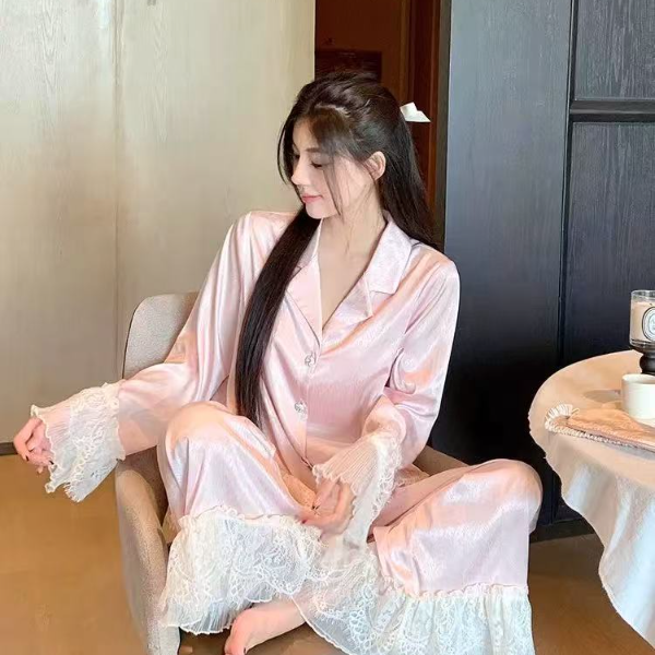 大菲【啵啵粉】法式甜美公主风柳叶丝套装秋季睡衣家居服