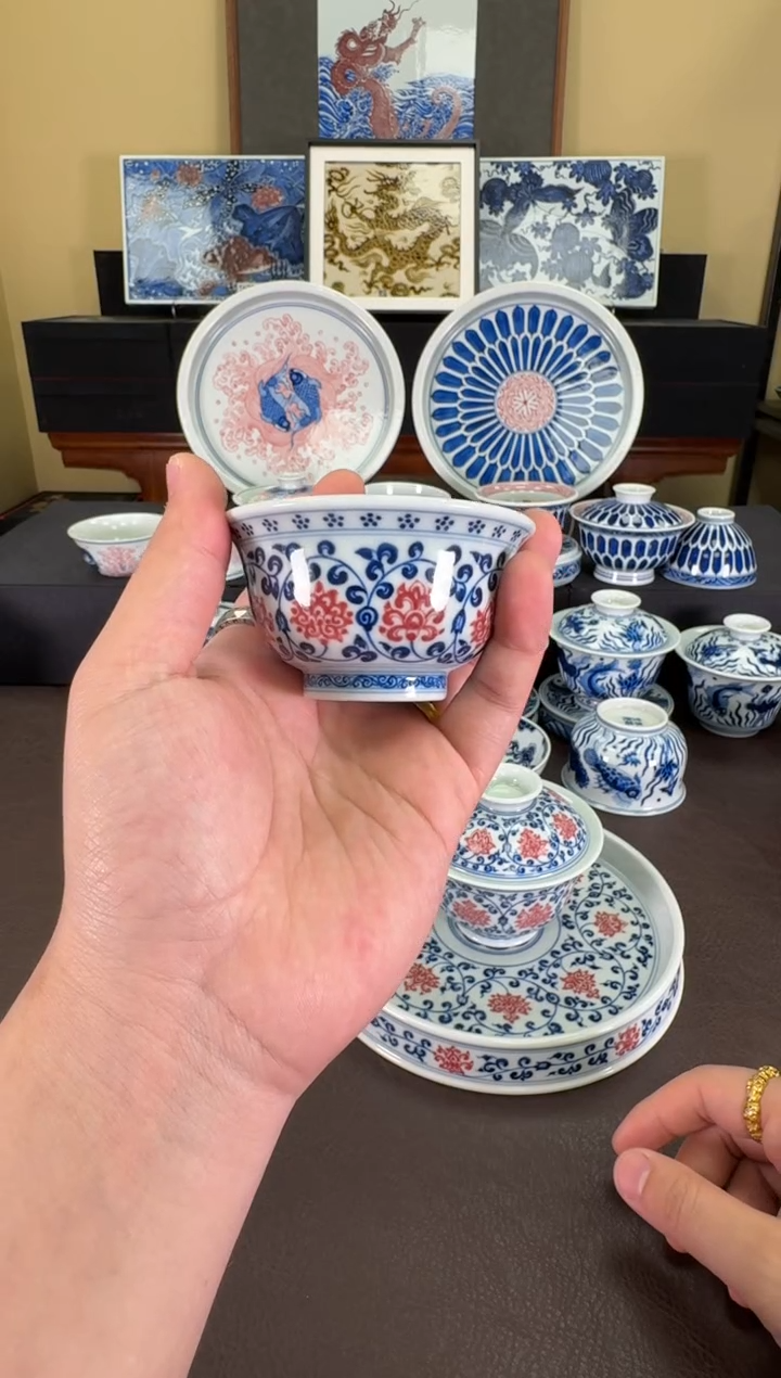 【闪购商品】羿器窑青红缠枝莲花心小压手杯