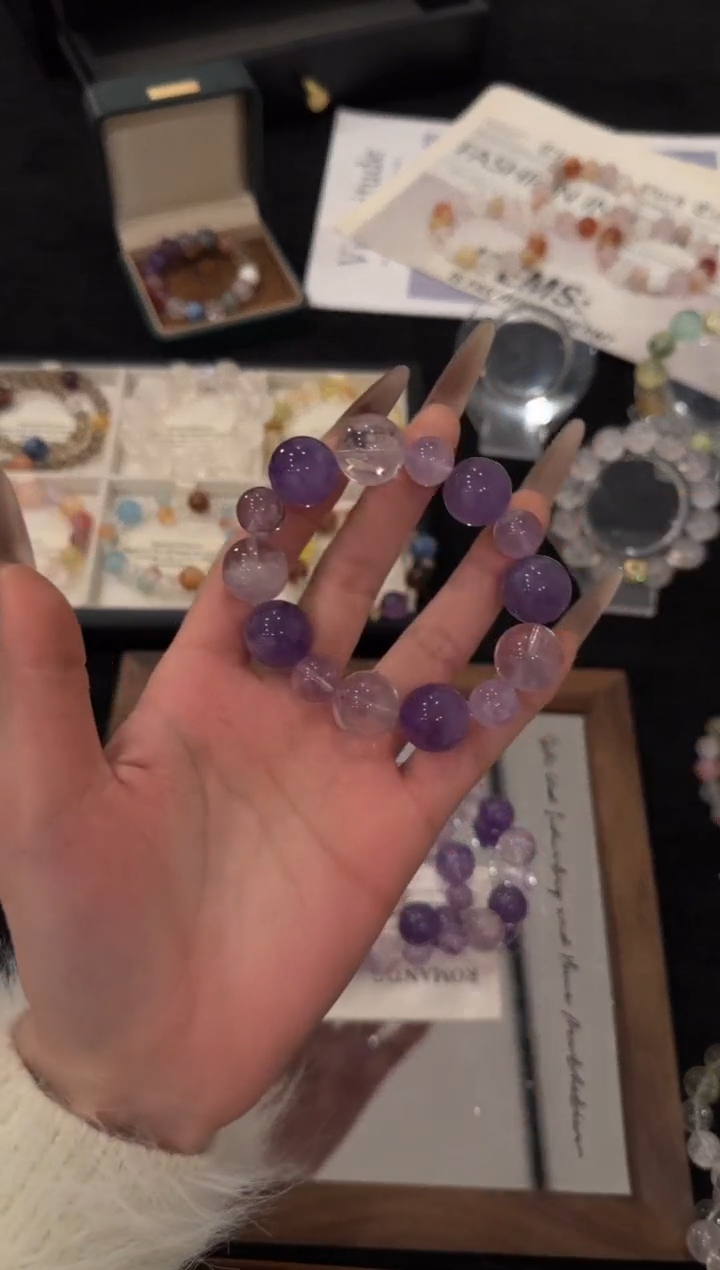 未镶嵌手链水晶紫水晶多宝x3174