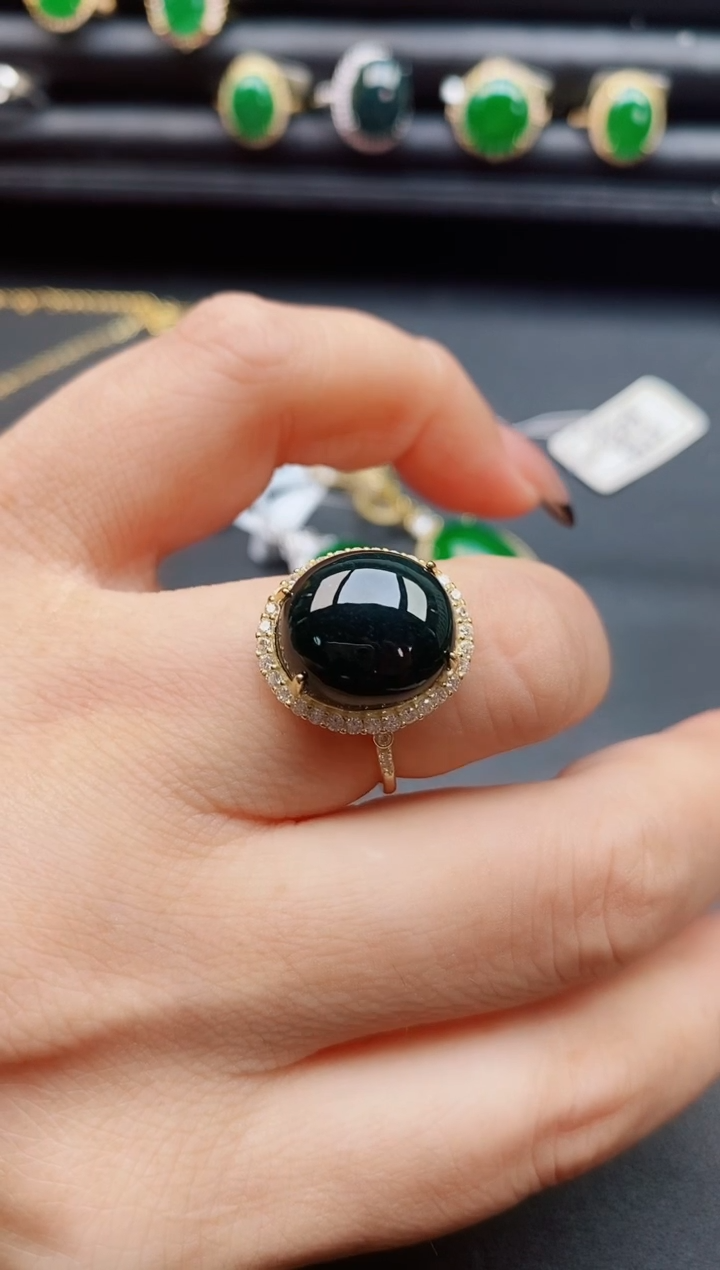 翡翠戒指银S925镶嵌85085