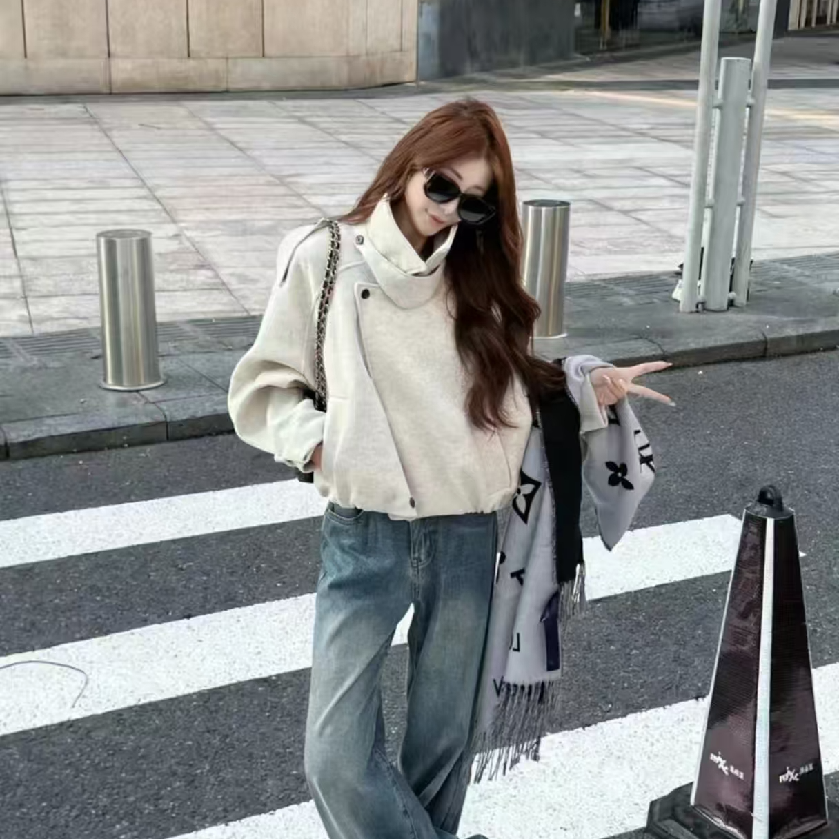 立领短款秋冬女慵懒短款毛呢外套开衫韩版外套加厚kk