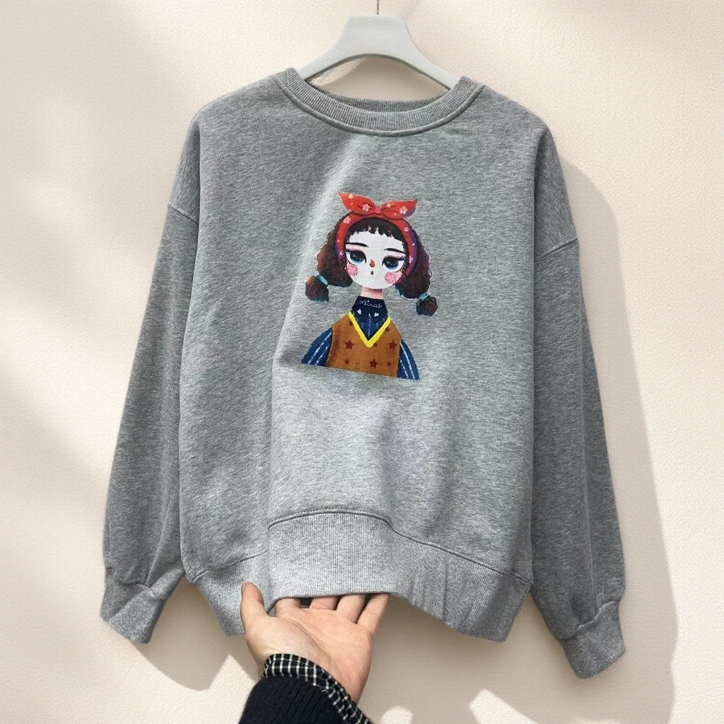 22807#【衣长60左右】秋冬圆领女孩印花INS风休闲加绒卫衣