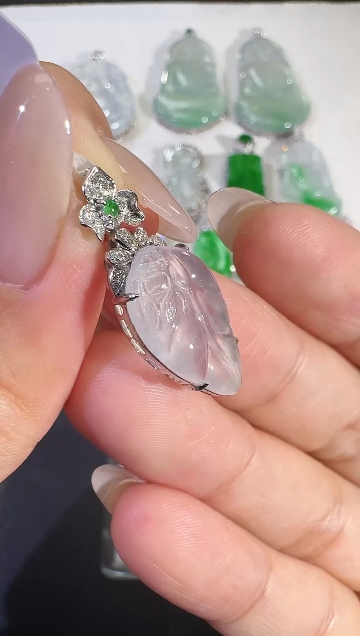 吊坠(不含链)18K金镶嵌翡翠【源头工厂】钻石镶嵌