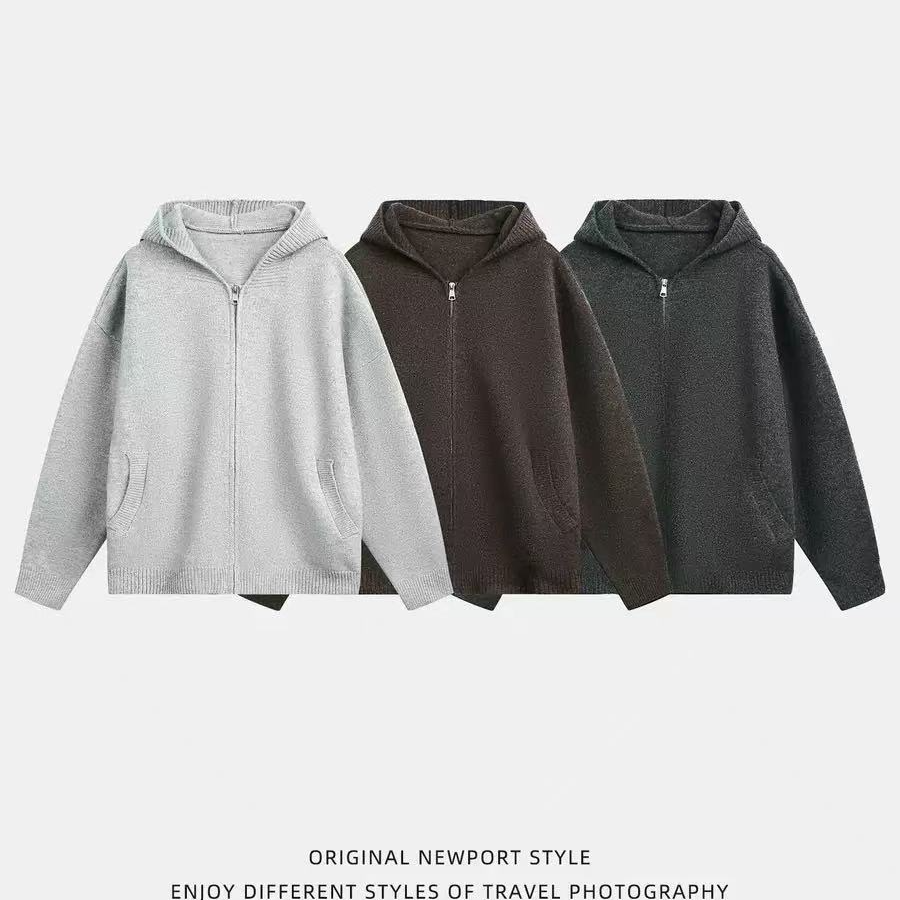 【Jng.F】男女同款开衫毛衣秋冬软糯质感针织衫外套【连帽】