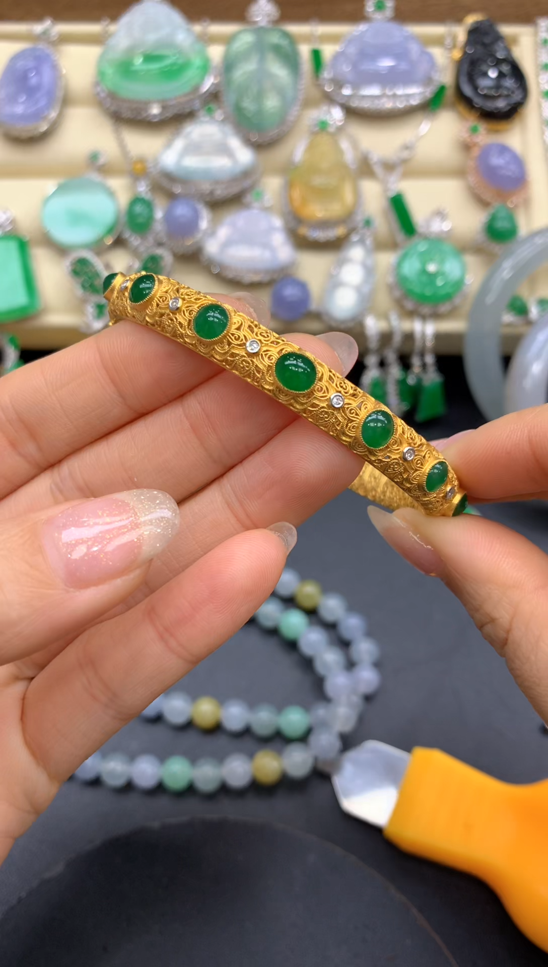 【闪购商品】翡翠手镯18K金镶嵌435-中国好珍宝