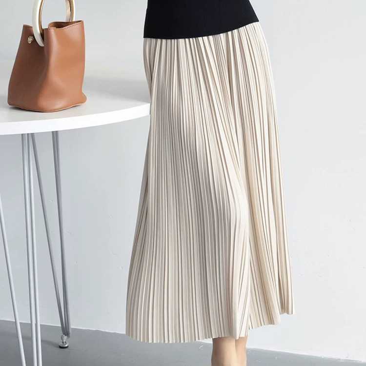 2025夏季气质褶皱显瘦百搭设计款A字中长款竖条纹垂感高腰半身裙