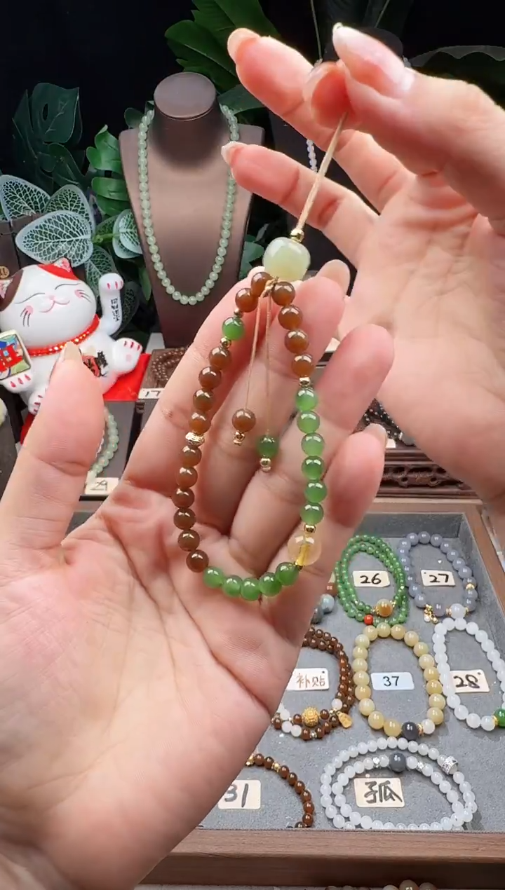 未镶嵌和田玉手机链6m糖玉碧玉双拼手机链