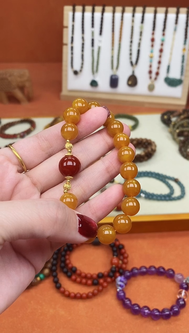 手链蜜蜡未镶嵌单圈10蜜蜡南红玛瑙手串