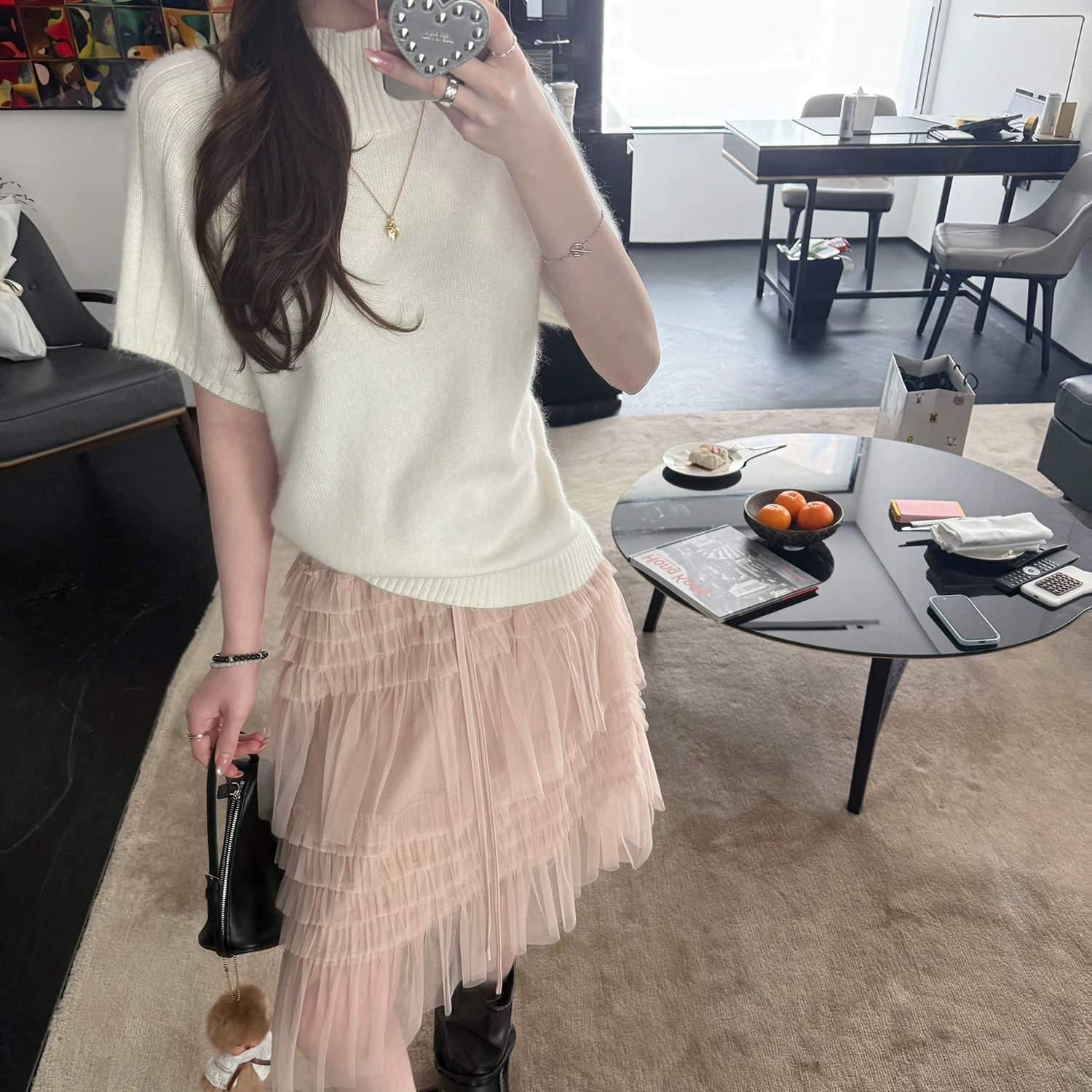 月光琉璃 粉色网纱半身裙女春夏蓬蓬裙蛋糕裙少女中裙K393
