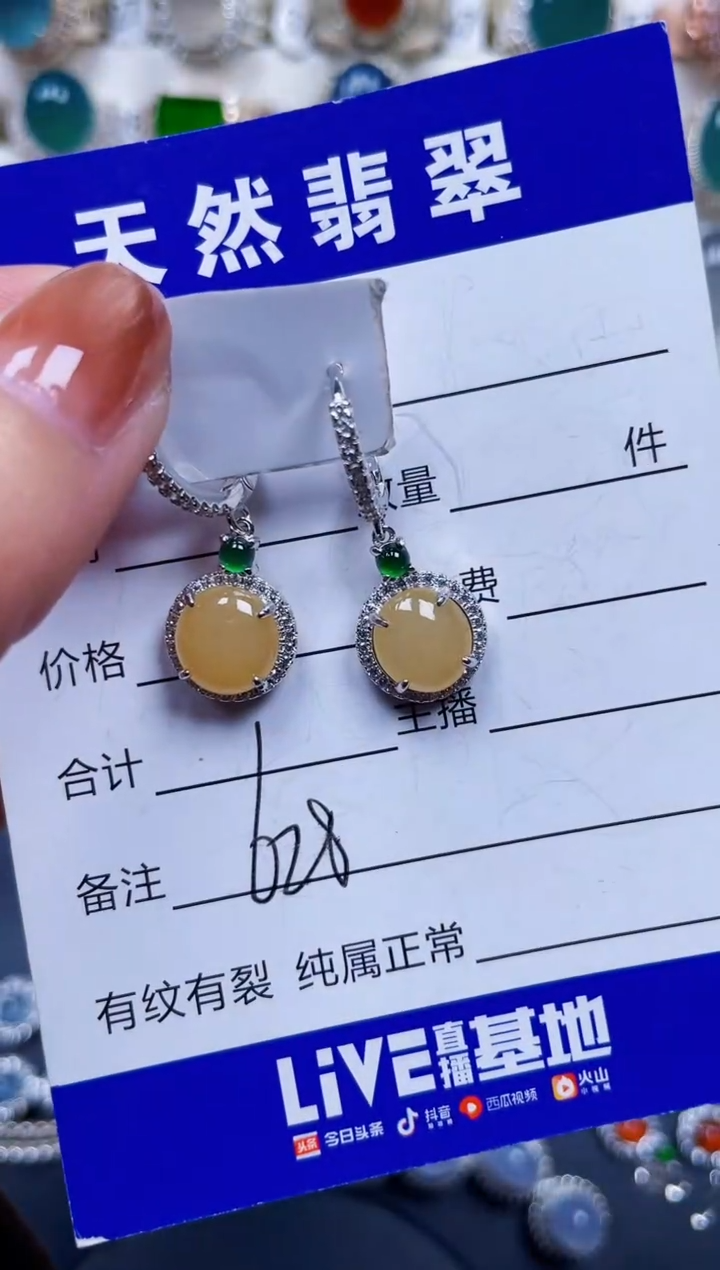 银S925镶嵌翡翠耳饰628