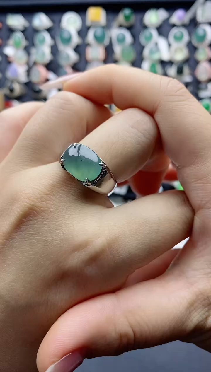 【闪购商品】翡翠戒指银S925镶嵌天然A货翡翠开口戒指