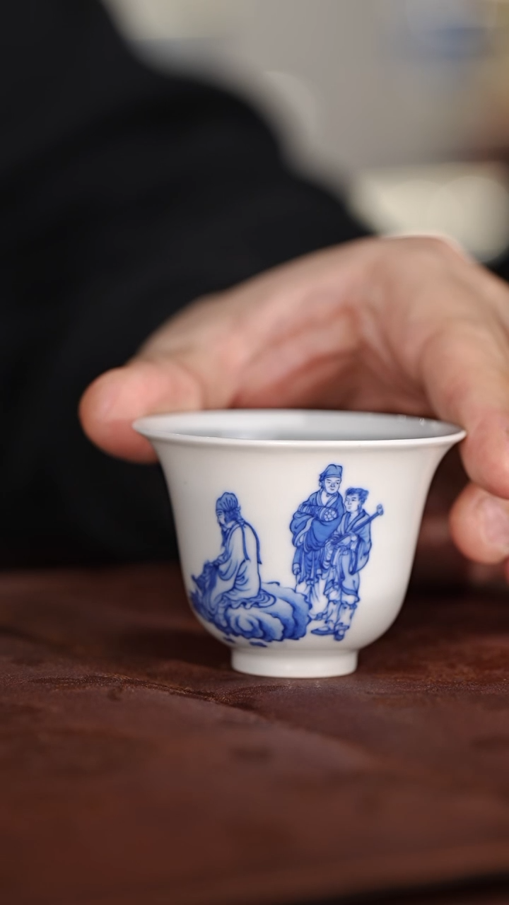 【闪购商品】古官青玉伯牙抚琴人物岩茶铃铛杯