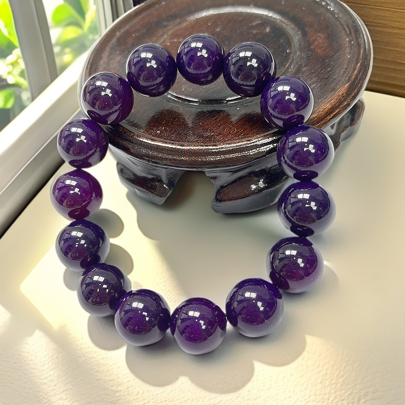 紫俱来皇家紫玛瑙玉石手串约14mm15颗