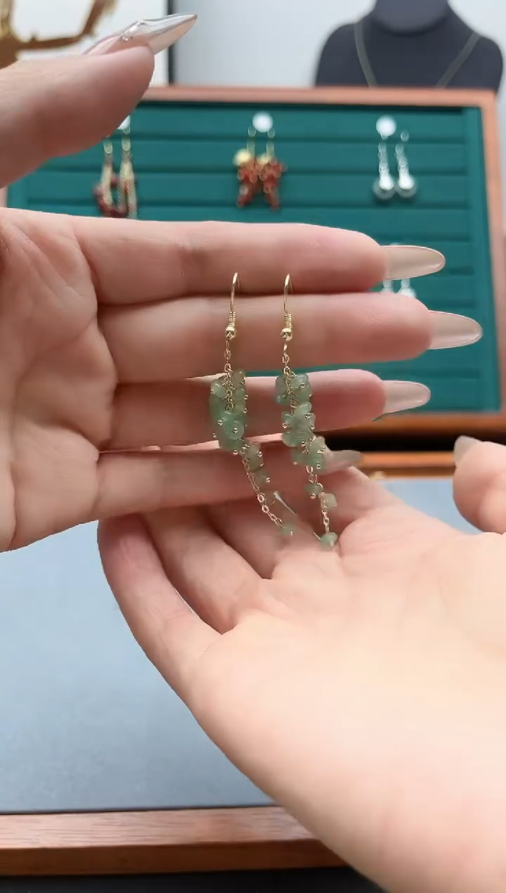 【闪购商品】东陵石耳饰银S925镀金镶嵌811