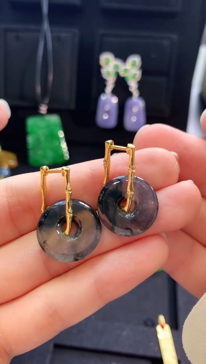 【闪购商品】翡翠耳饰18K金镶嵌耳饰