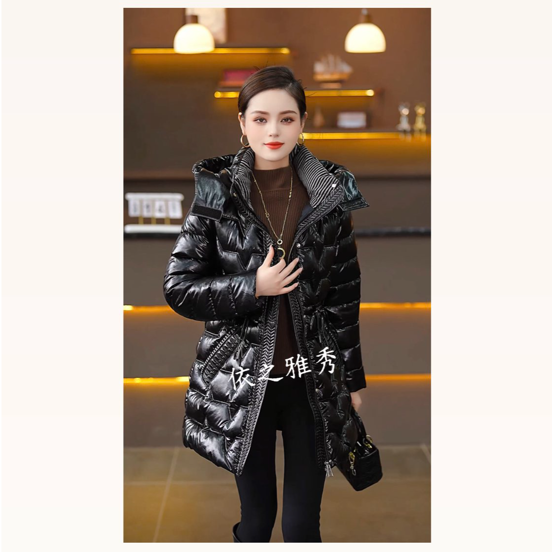 冬季新款时尚气质修身显瘦加厚保暖女士可脱卸帽棉服外套8802