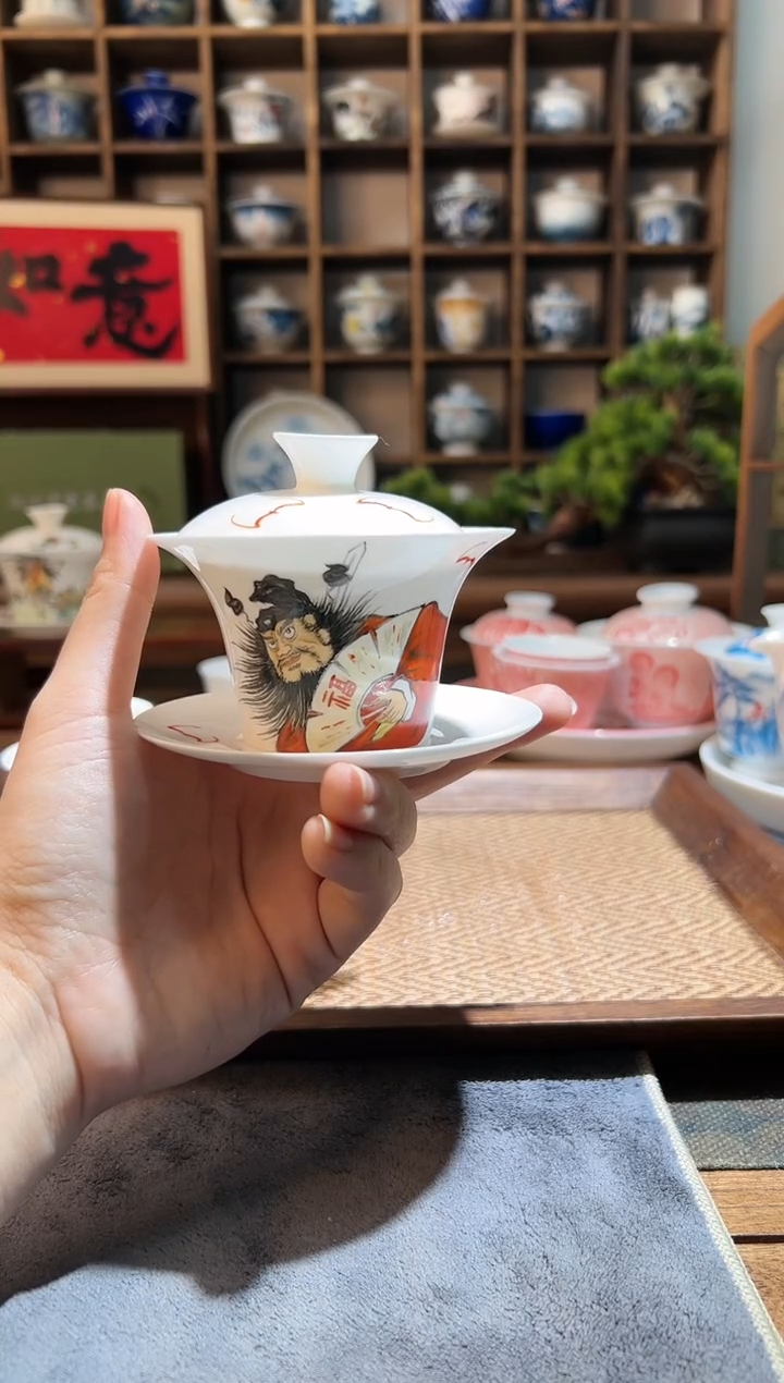 【闪购商品】钟馗骨瓷三才盖碗