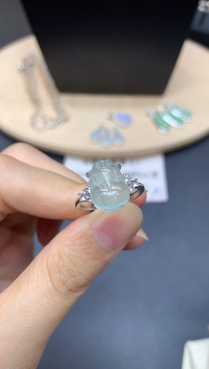 【闪购商品】翡翠戒指银S925镶嵌貔貅【多样性发其一】