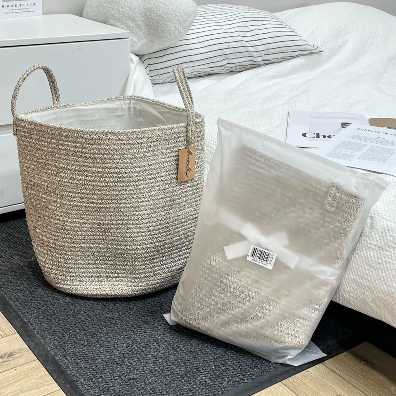 【苏大笨】高级原麻色棉外贸收纳篮  37*34cm