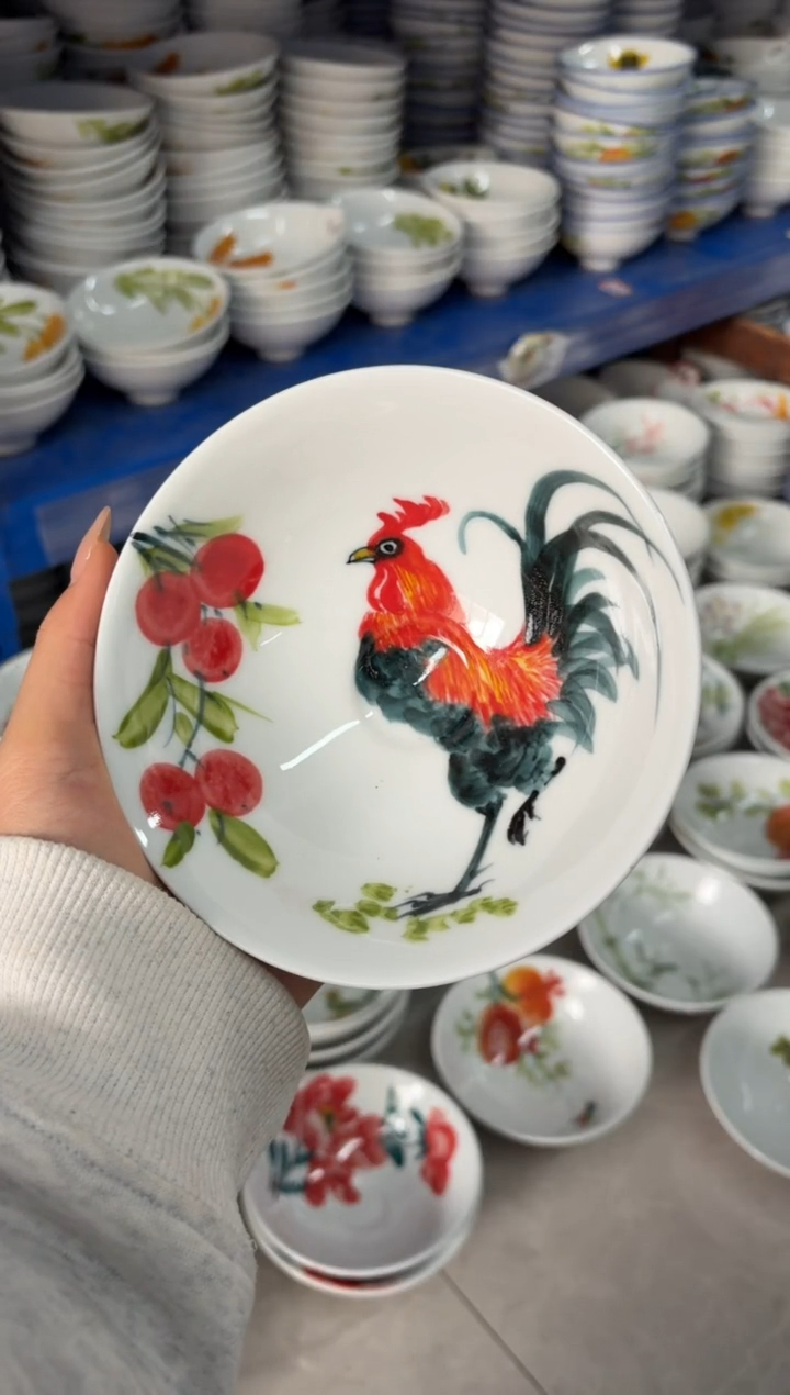 瓷片景德镇高温陶瓷食品级手绘釉中彩-斗笠碗