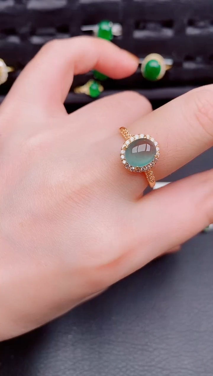 【闪购商品】翡翠戒指银S925镶嵌天然a货翡翠303