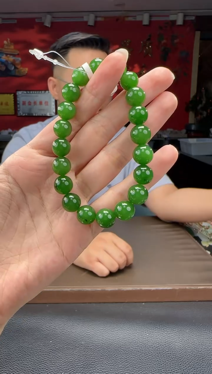 手串未镶嵌和田玉碧玉阳绿单圈手串