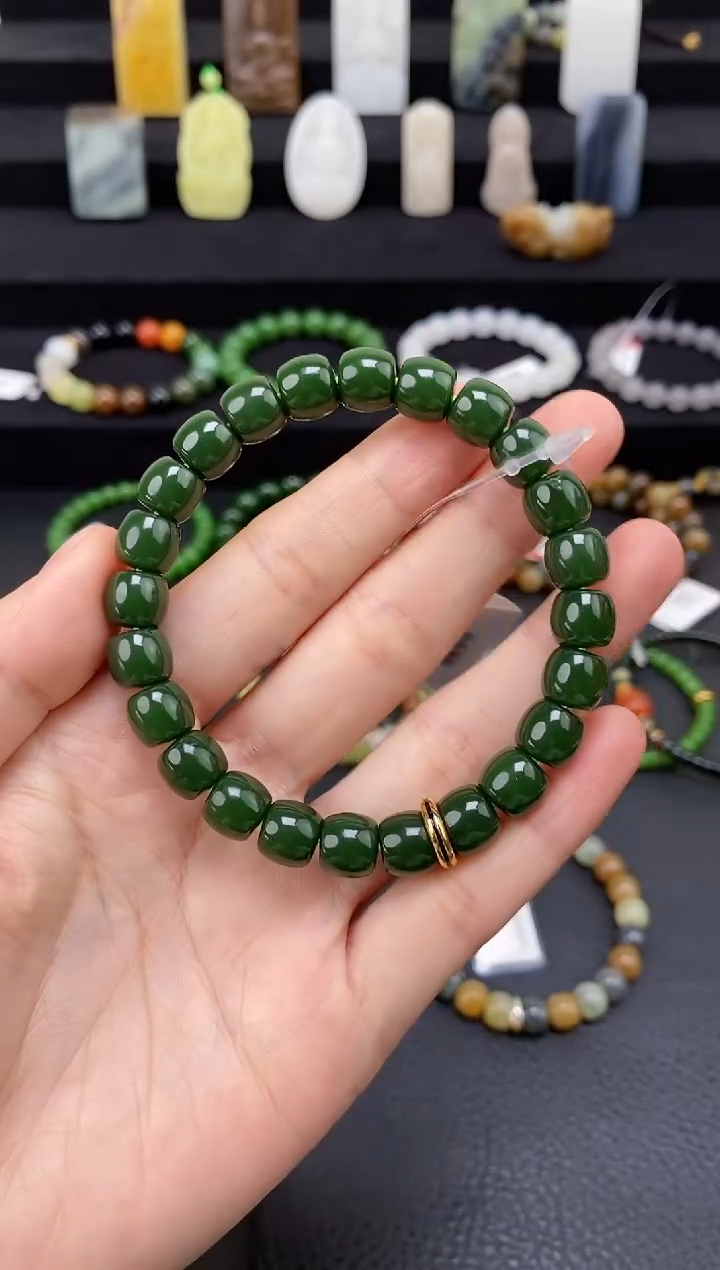 未镶嵌和田玉挂件9mm碧玉极限弧手串藏物系列