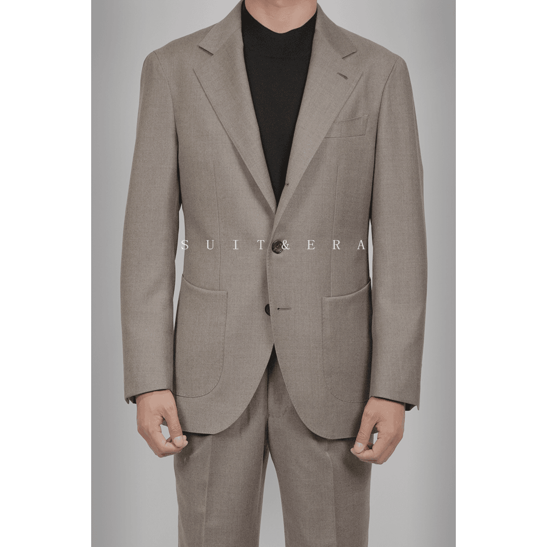 西装定制 杰N亚同款 浅咖法兰绒 菲拉特面料100%羊毛商务休闲套西