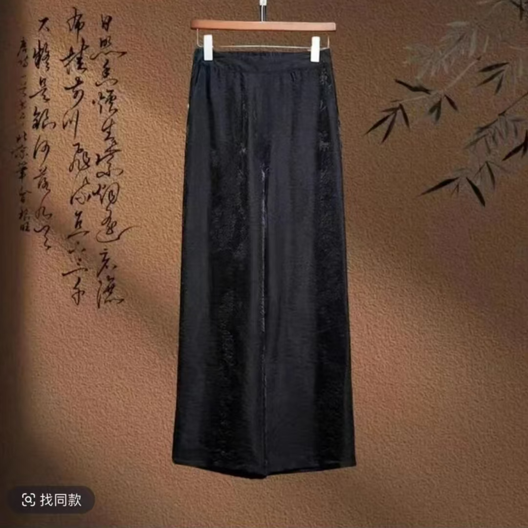 【蝉翼裤】春夏秋新中式夏季阔腿裤休闲直筒裤提花中国风419