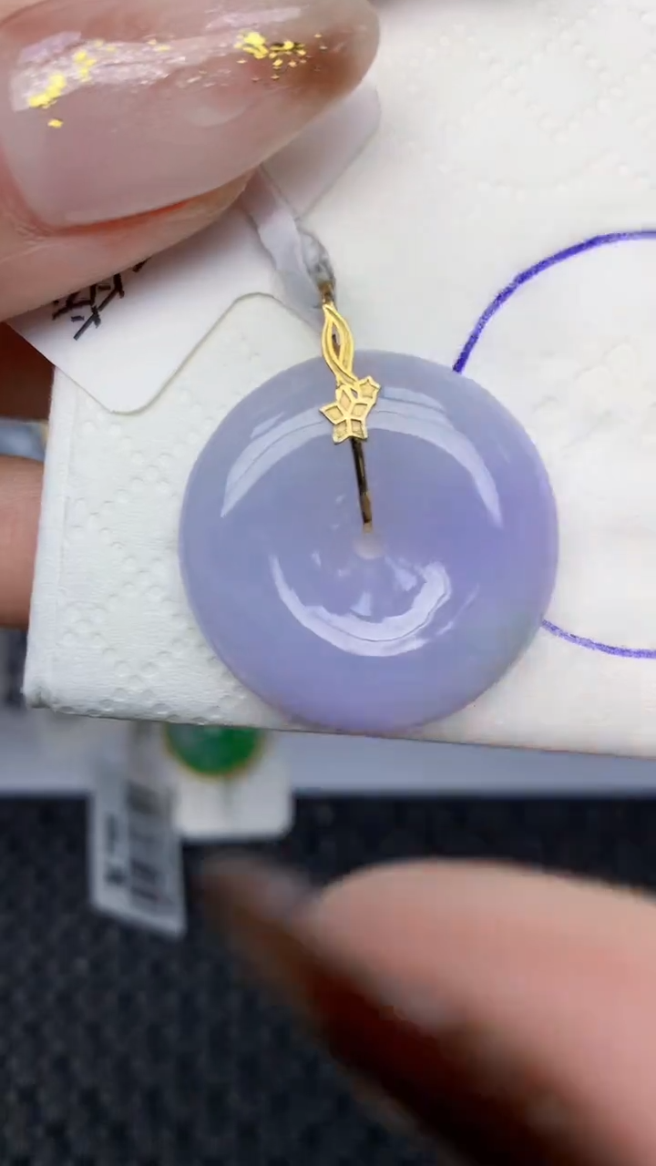 颈饰18K金镶嵌翡翠天然缅甸翡翠a货百元以上9元证书费自理