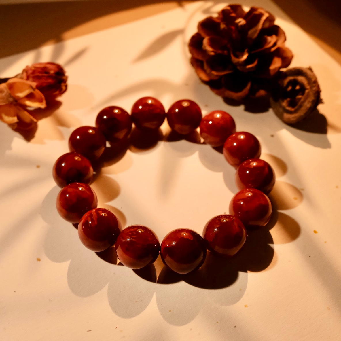 【洛一珠宝】川料火焰纹南红牛血红火焰纹单圈手串16mm+