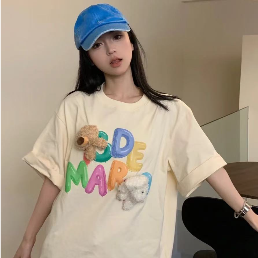 Fog（009）春夏新款喷绘立体玩偶设计感百搭圆领短袖T恤 DX04