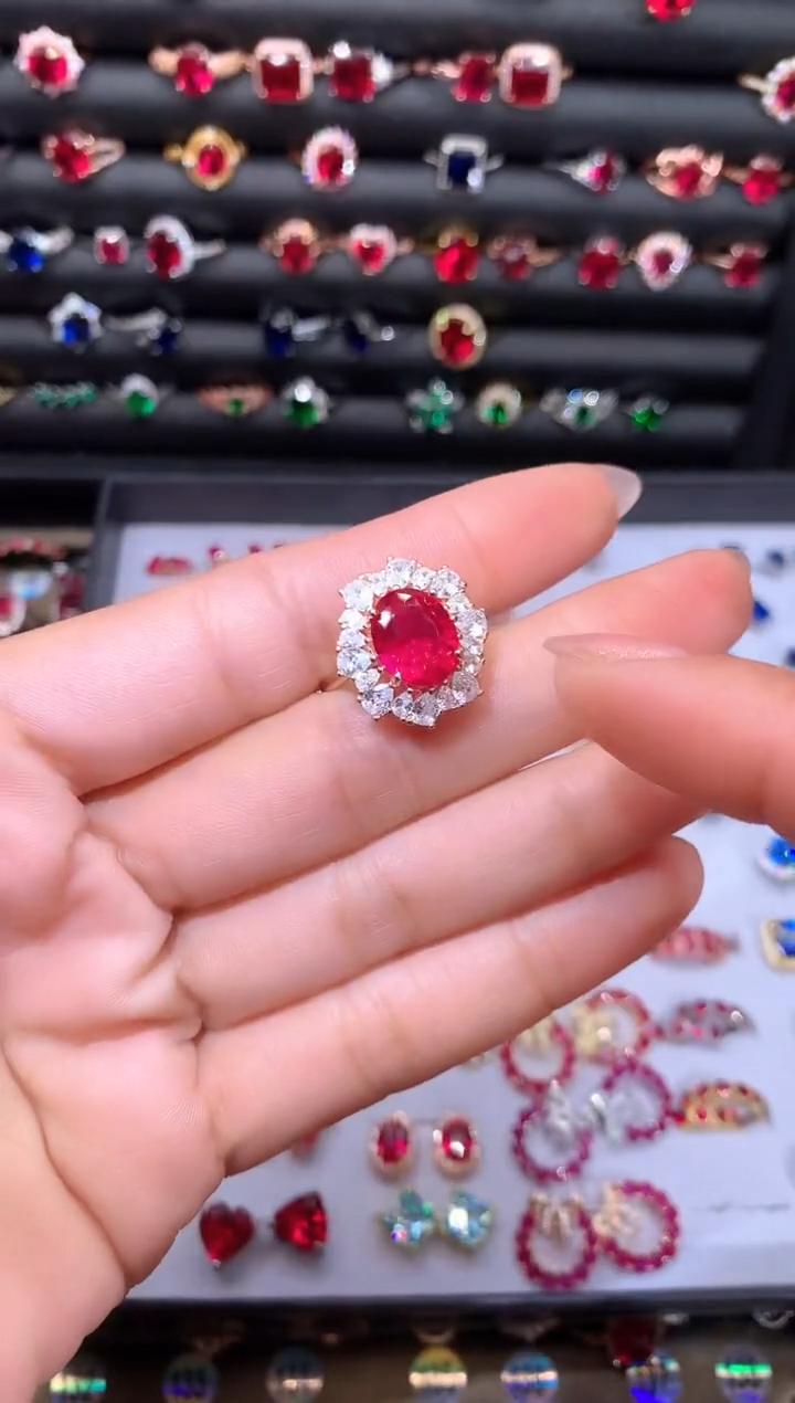 【闪购商品】红宝石戒指银S925镶嵌911玫瑰金